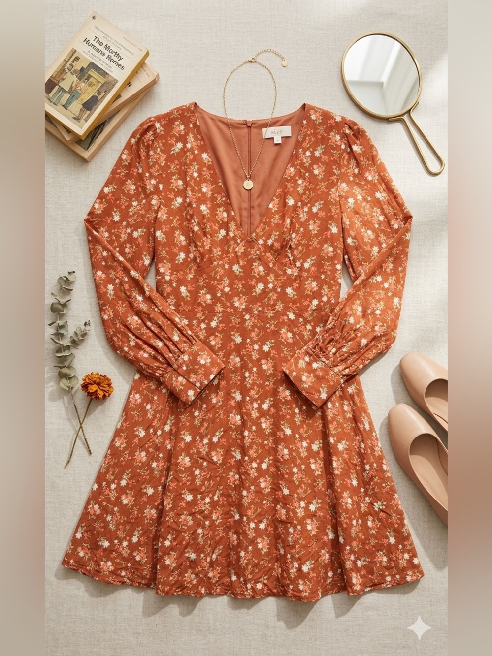 Altar'd State Rust Orange Floral V-Neck Mini Dress